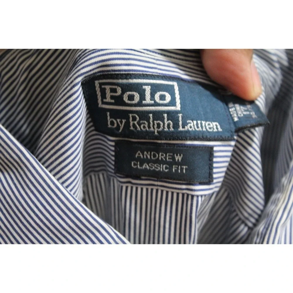 Polo Ralph Lauren Men Blue Shirt Andew Classic Fit  Long Sleeve Size 17
